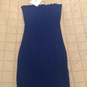 Royal Blue Shirred Strapless Bodycon LF Seek Dress